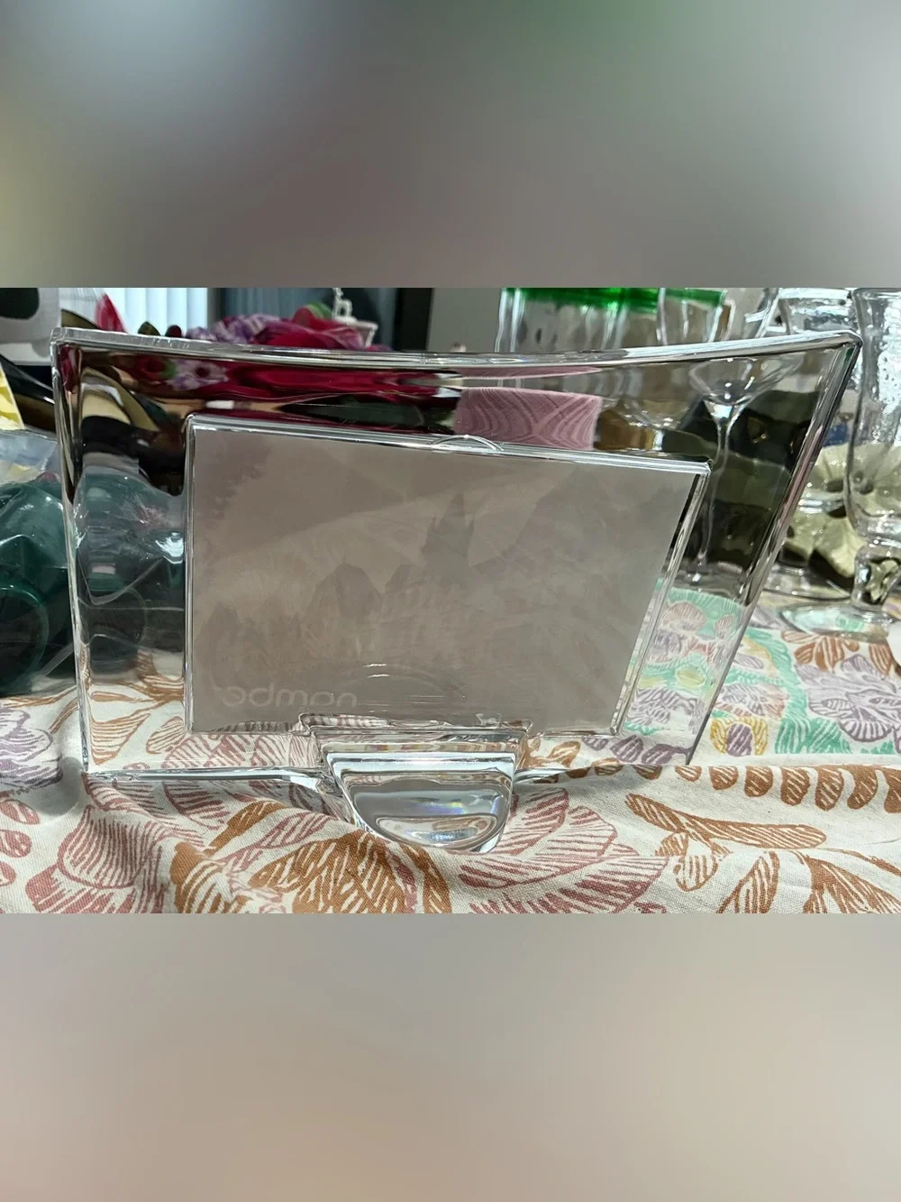 NAMBE Glass Picture Frame. 4”x6” pic. Total size 8.5”x6”. Stunning Etched Nambe
